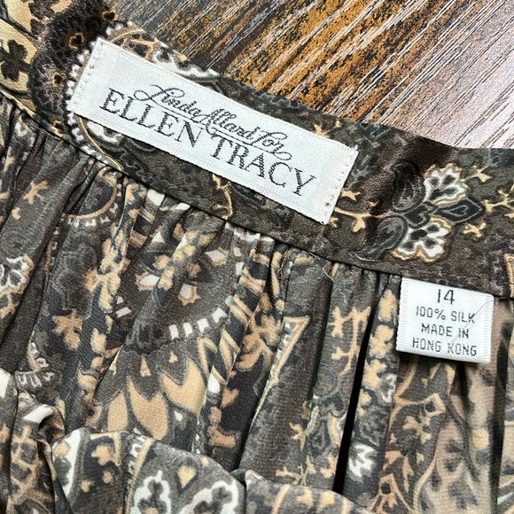Vintage Linda Allard Ellen Tracy Vintage Womens Midi Skirt Pure Silk Paisley - Picture 10 of 10